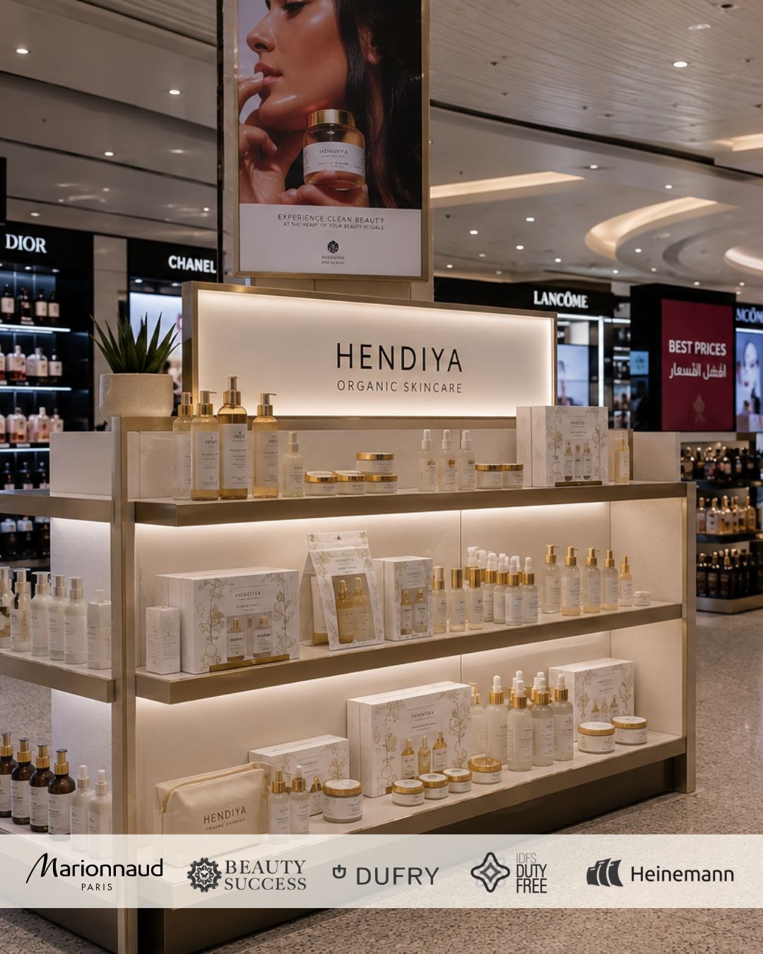 Produits Hendiya distribués en travel retail : Dufry, Heinemann, IDFS Duty Free, Royal Air Maroc