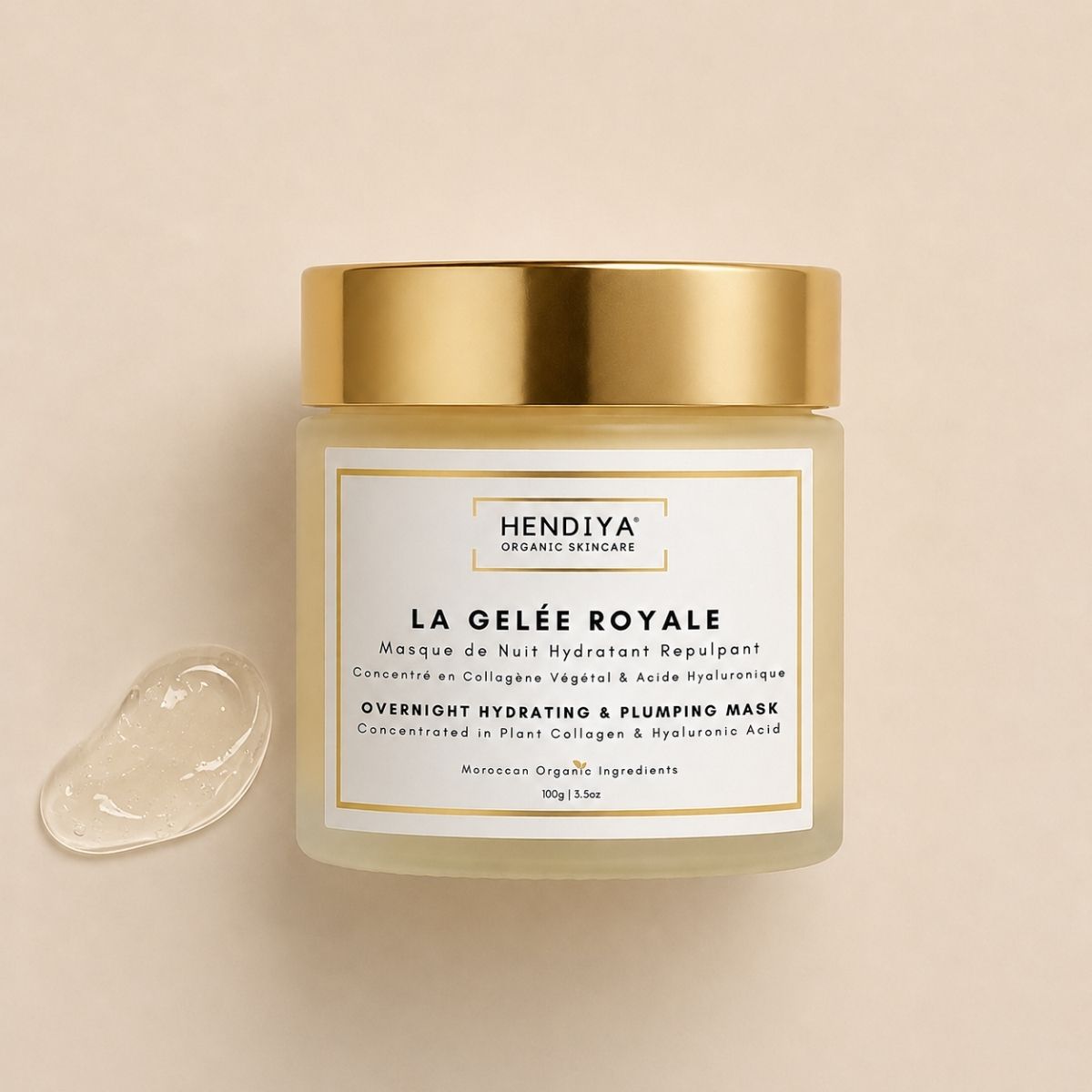 Pot de La Gelée Royale, masque de nuit hydratant repulpant bio Hendiya® au collagène végétal et acide hyaluronique