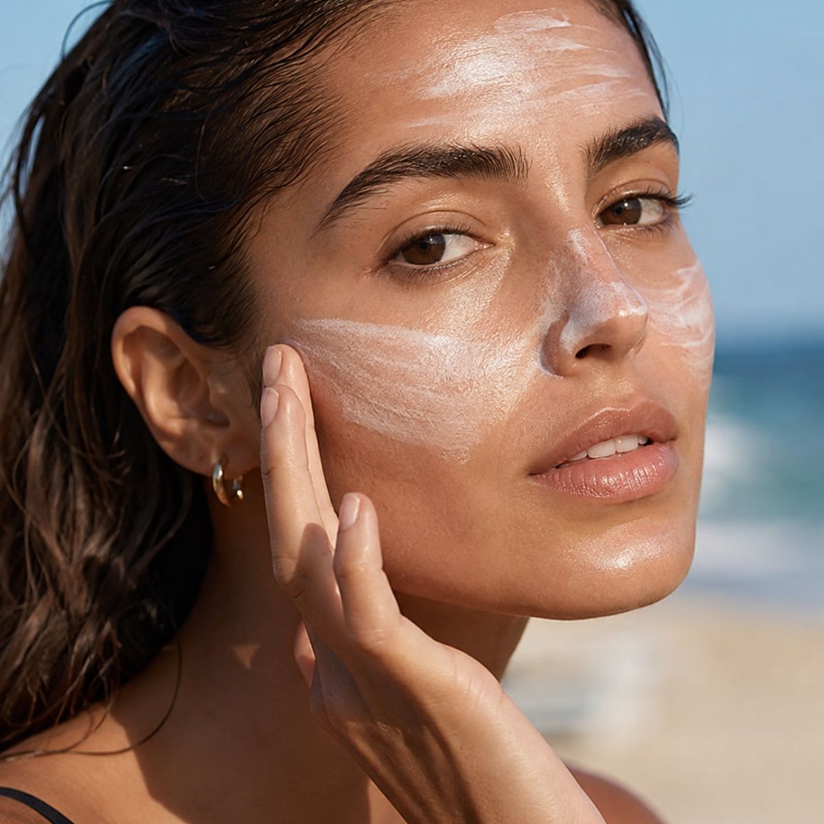 Application de L'Écran Minéral Hendiya® sur le visage, fini invisible sans traces blanches