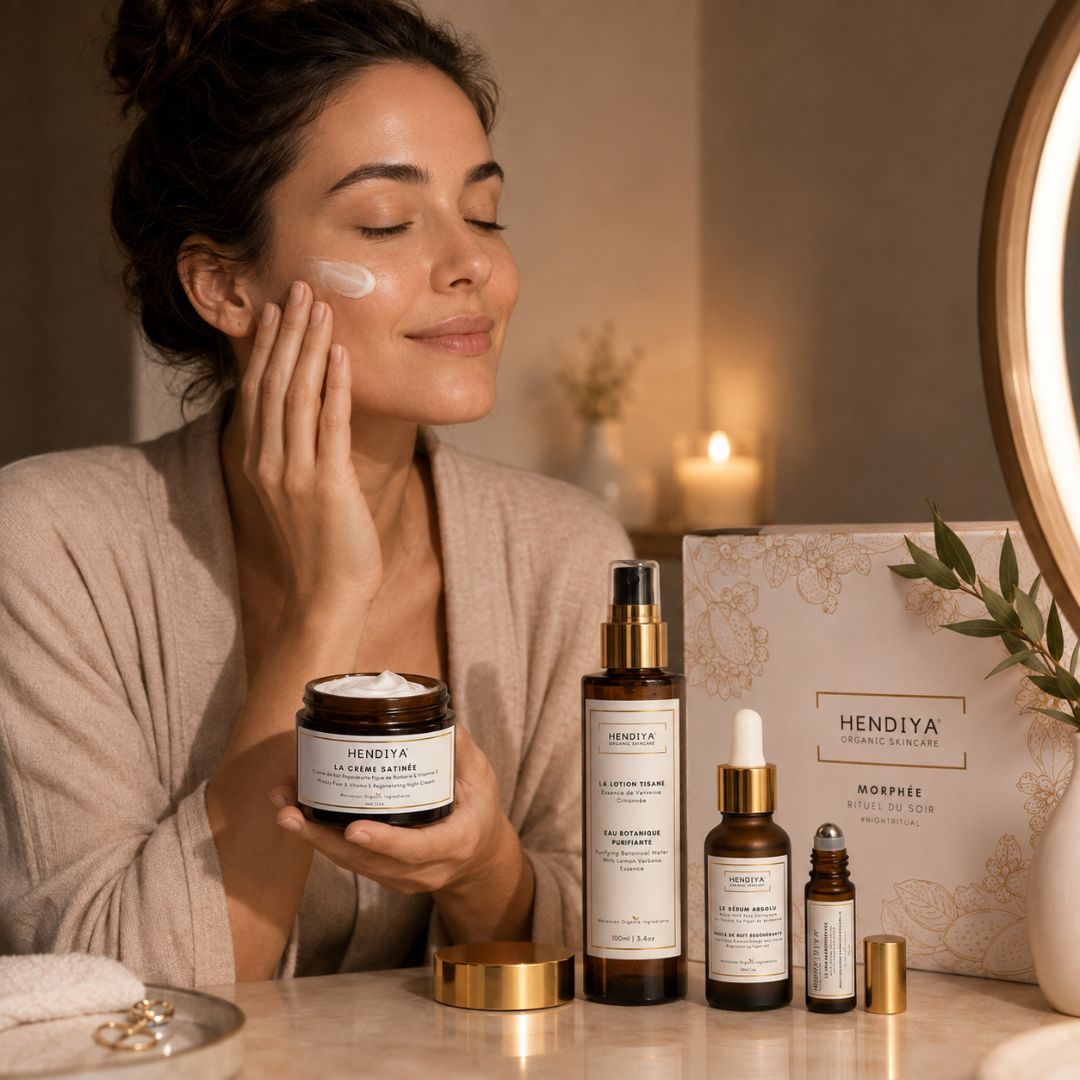 Application des soins du Coffret Morphée Hendiya le soir