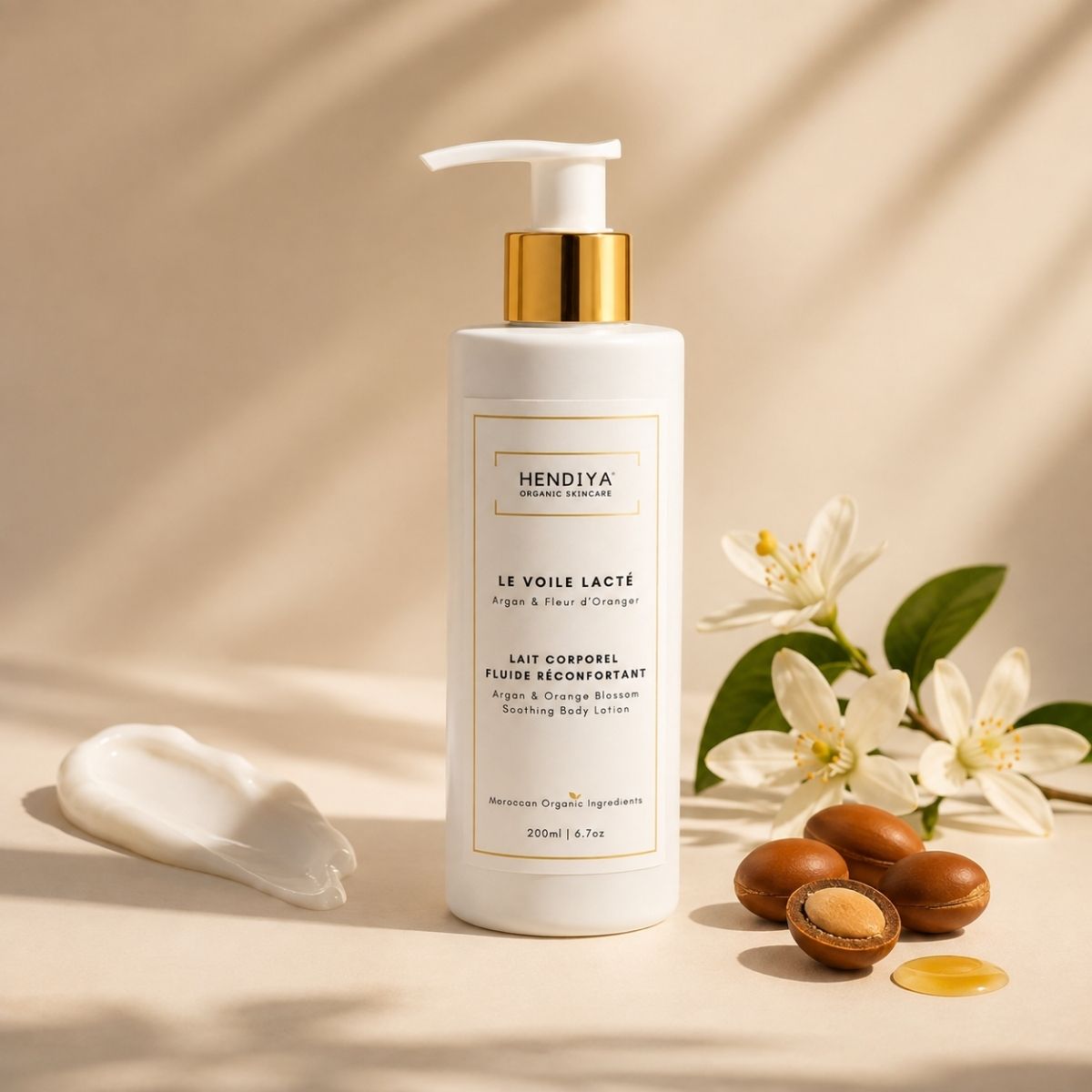 Composition naturelle du Voile Lacté Hendiya®, argan, karité et pépins de raisin