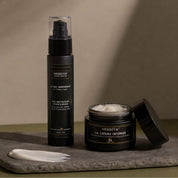 Duo skincare homme Hendiya : Le Gel Mousseux, nettoyant doux visage à l'aloe vera et à l'huile de pépins de figue de barbarie, associé à la Crème Intense pour une routine complète.