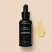 Flacon de L'Huile Confort Hendiya, soin nourrissant visage et barbe pour homme à l'huile de pépins de figue de barbarie et au calendula, flacon noir avec compte-gouttes.