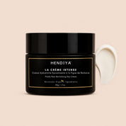 Pot de La Crème Intense Hendiya, crème hydratante dynamisante pour homme au packaging premium marocain, formulée à l'huile de figue de barbarie et à l'huile d'argan pour le soin du visage masculin.